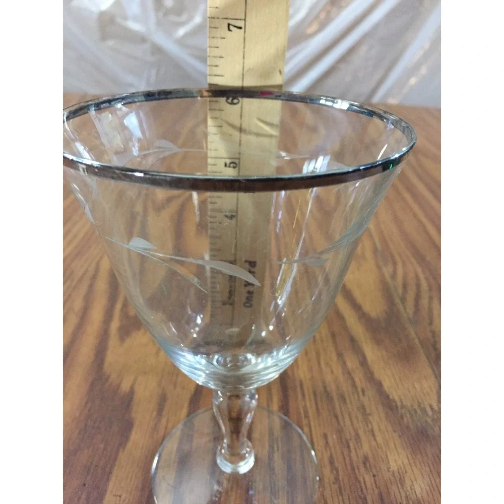 Vintage MCM Etched Wine Glasses Silver Rim Floral Stemware 3 Lot Barware Elegant